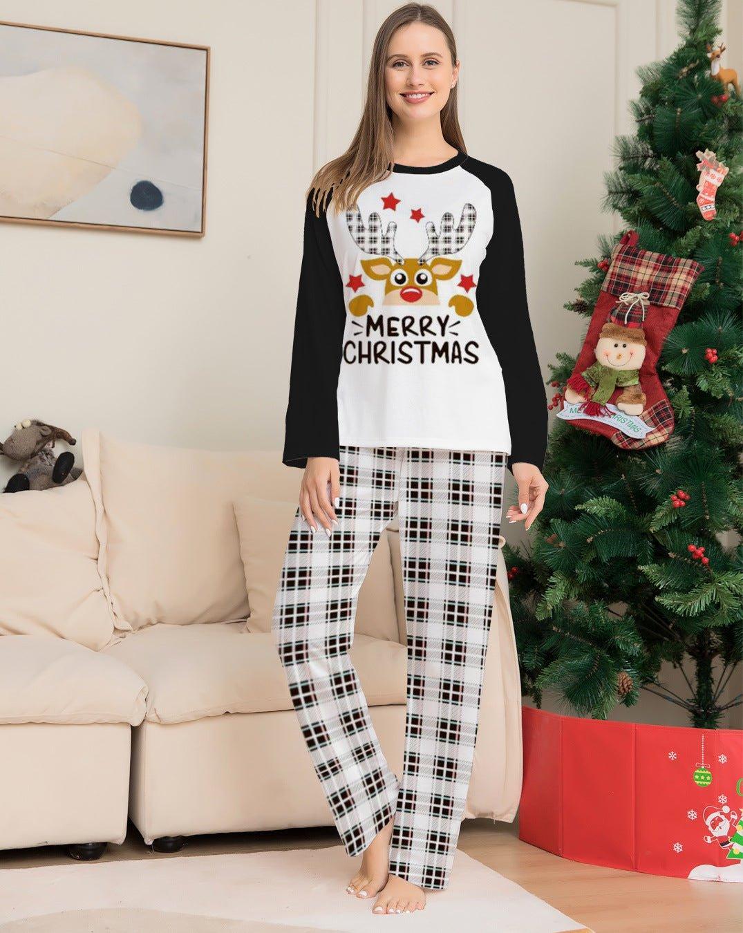 New Plaid Reindeer Print Christmas Family Matching Pajama Set | Stylish Deer Head Two - Piece Family Sleepwear - Coscosmos