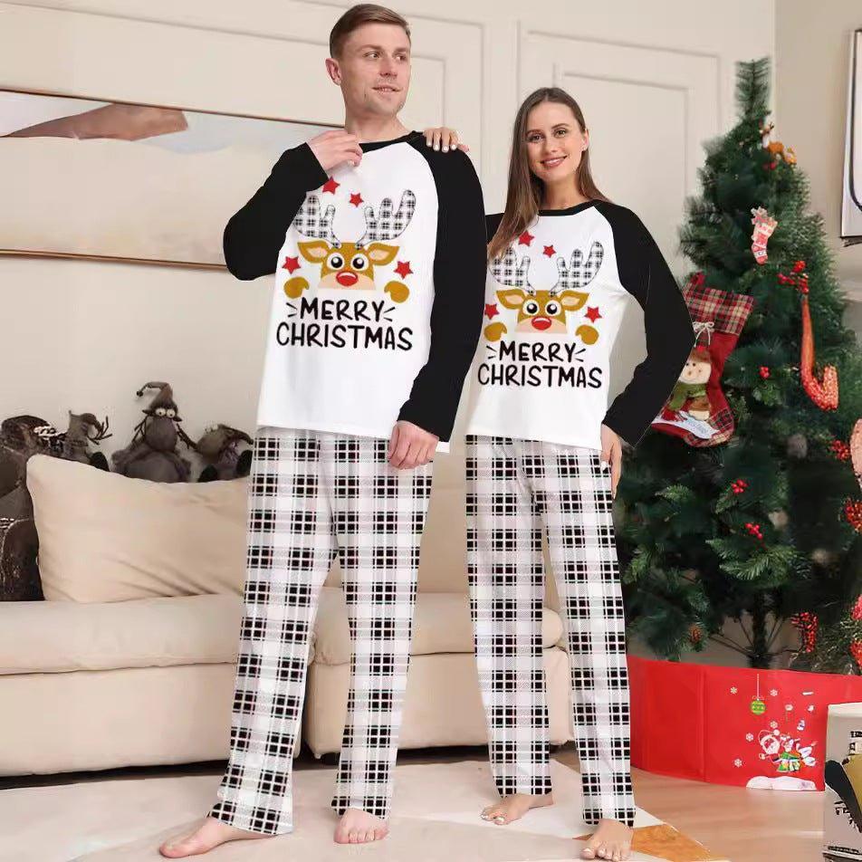 New Plaid Reindeer Print Christmas Family Matching Pajama Set | Stylish Deer Head Two - Piece Family Sleepwear - Coscosmos