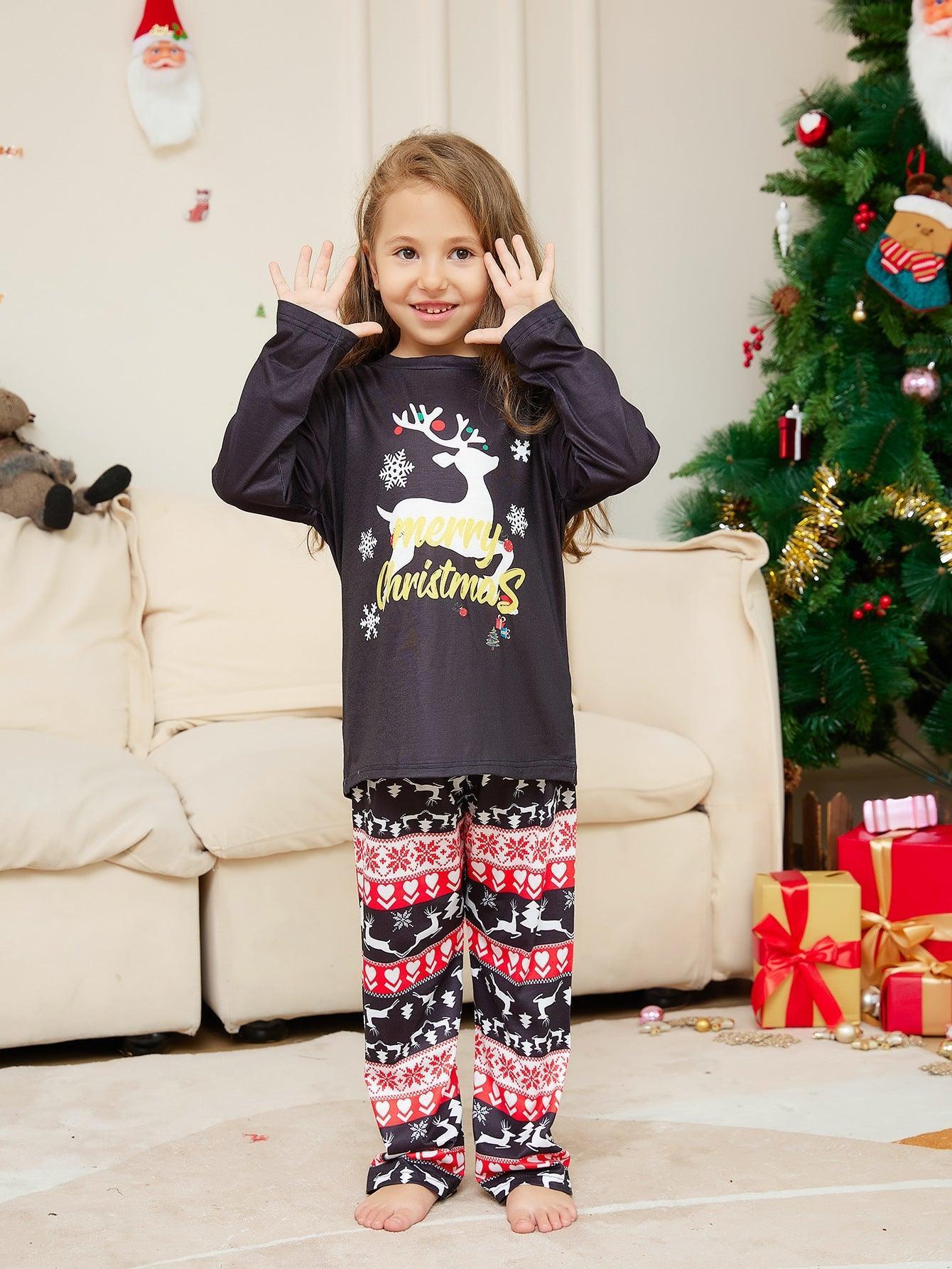 New Round - Neck Christmas Reindeer & Letter Pajama Set | Family Matching Sleepwear for Holiday Fun - Coscosmos