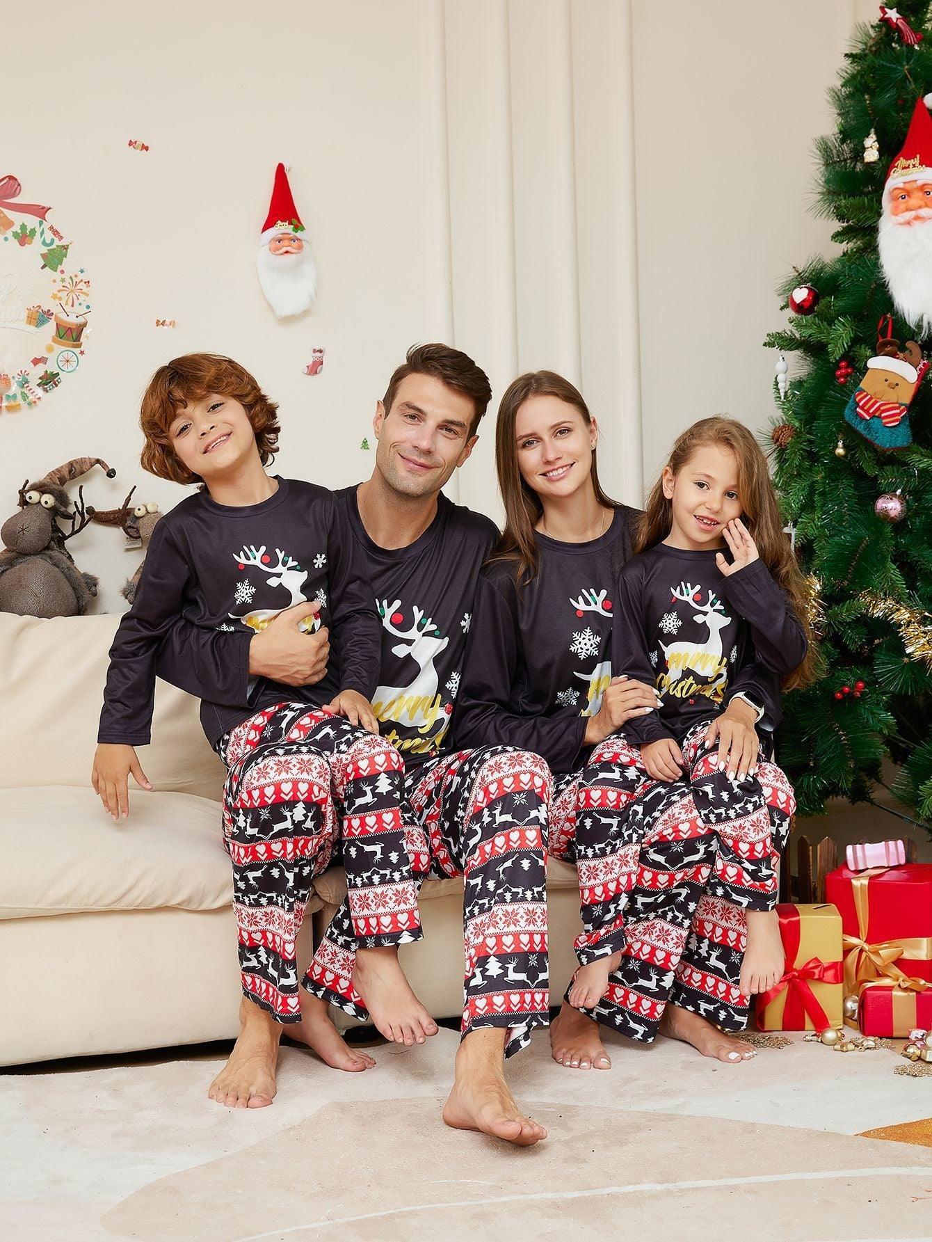 New Round - Neck Christmas Reindeer & Letter Pajama Set | Family Matching Sleepwear for Holiday Fun - Coscosmos