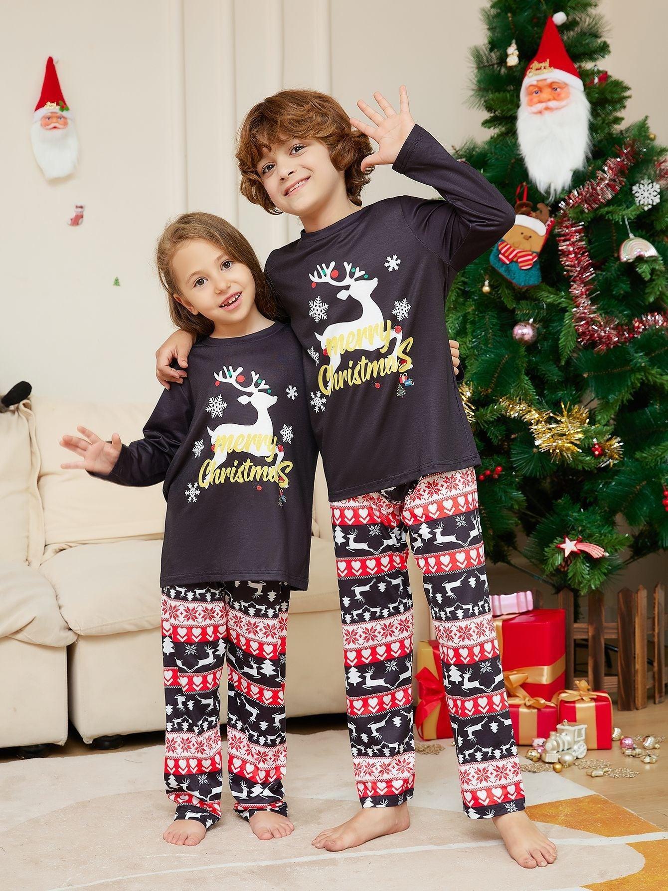 New Round - Neck Christmas Reindeer & Letter Pajama Set | Family Matching Sleepwear for Holiday Fun - Coscosmos