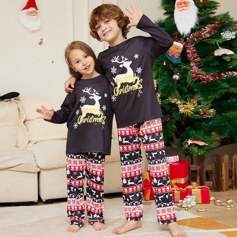 New Round - Neck Christmas Reindeer & Letter Pajama Set | Family Matching Sleepwear for Holiday Fun - Coscosmos