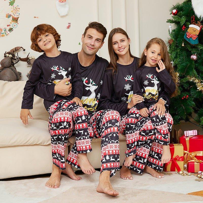 New Round - Neck Christmas Reindeer & Letter Pajama Set | Family Matching Sleepwear for Holiday Fun - Coscosmos