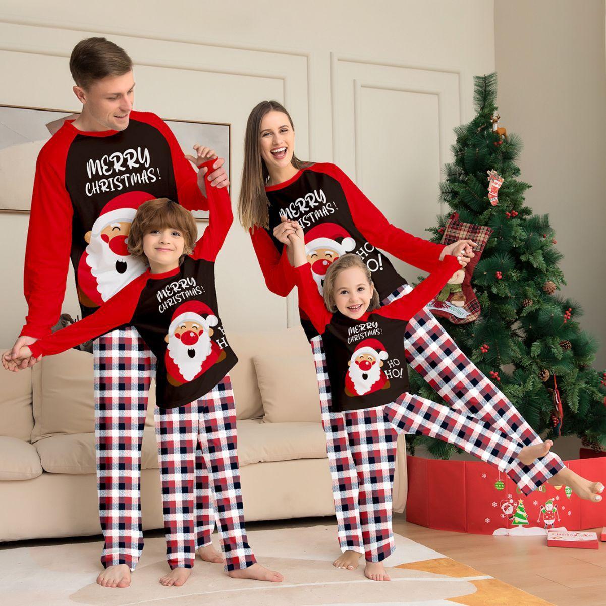 New Santa Claus Print Family Matching Pajamas | Christmas Plaid Family Sleepwear for Kids and Adults - Coscosmos