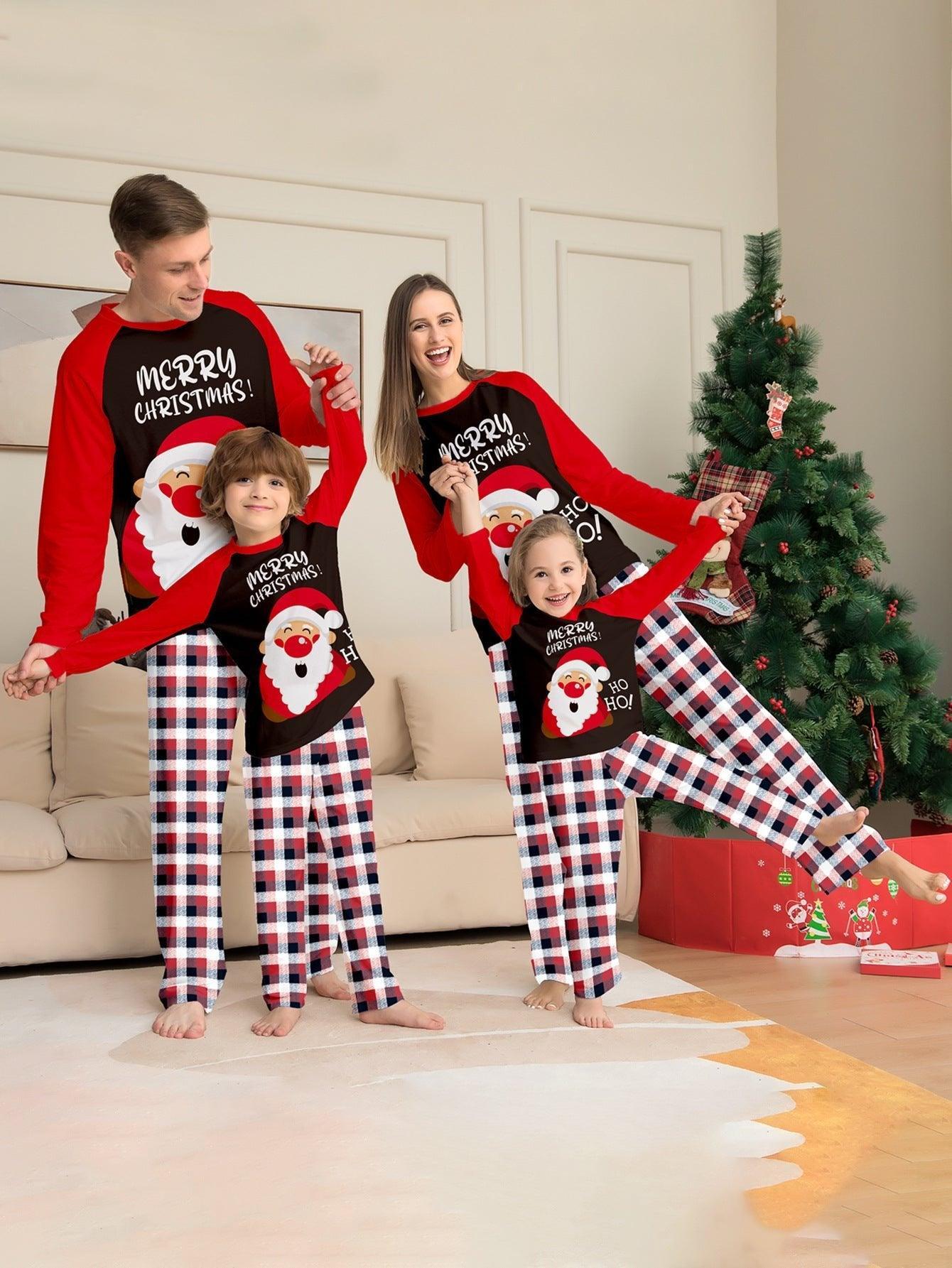 New Santa Claus Print Family Matching Pajamas | Christmas Plaid Family Sleepwear for Kids and Adults - Coscosmos