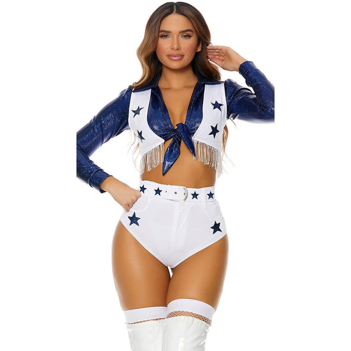 New Sexy Star Cheerleader Costume | Football Soccer Babe Performance Outfit | Halloween Cheerleading Cosplay - Coscosmos