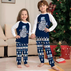 New Short - Sleeved Blue Cartoon Letter Printed Christmas Family Matching Pajama Set | Holiday Homewear - Coscosmos