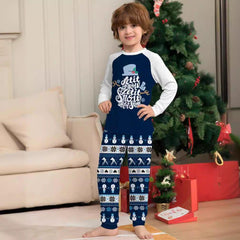 New Short - Sleeved Blue Cartoon Letter Printed Christmas Family Matching Pajama Set | Holiday Homewear - Coscosmos