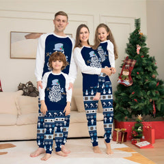 New Short - Sleeved Blue Cartoon Letter Printed Christmas Family Matching Pajama Set | Holiday Homewear - Coscosmos