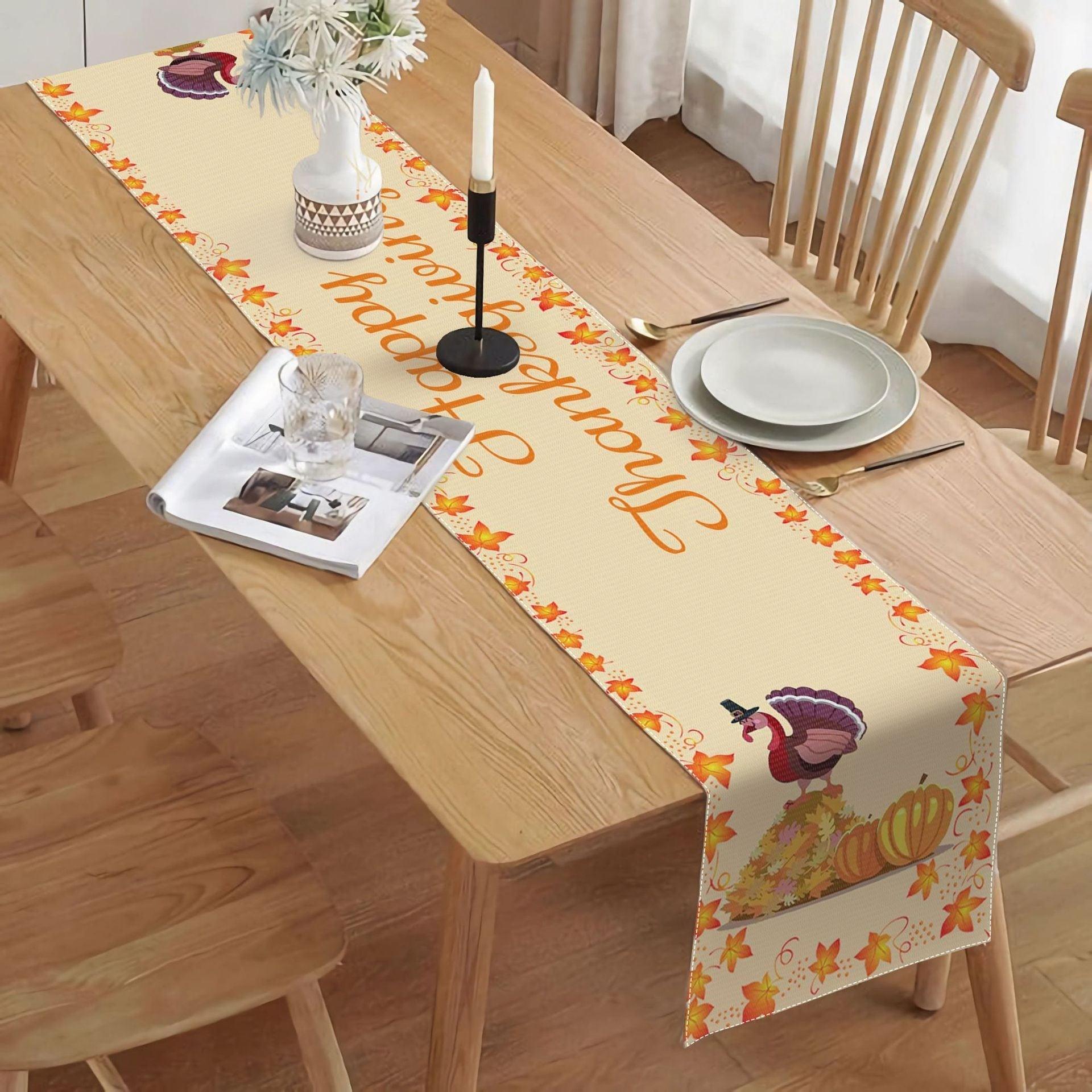 New Thanksgiving Table Flag Holiday Party Potluck Turkey Festival Pumpkin Decorative Table Mat Tablecloth Insulation Mat Amazon - Coscosmos