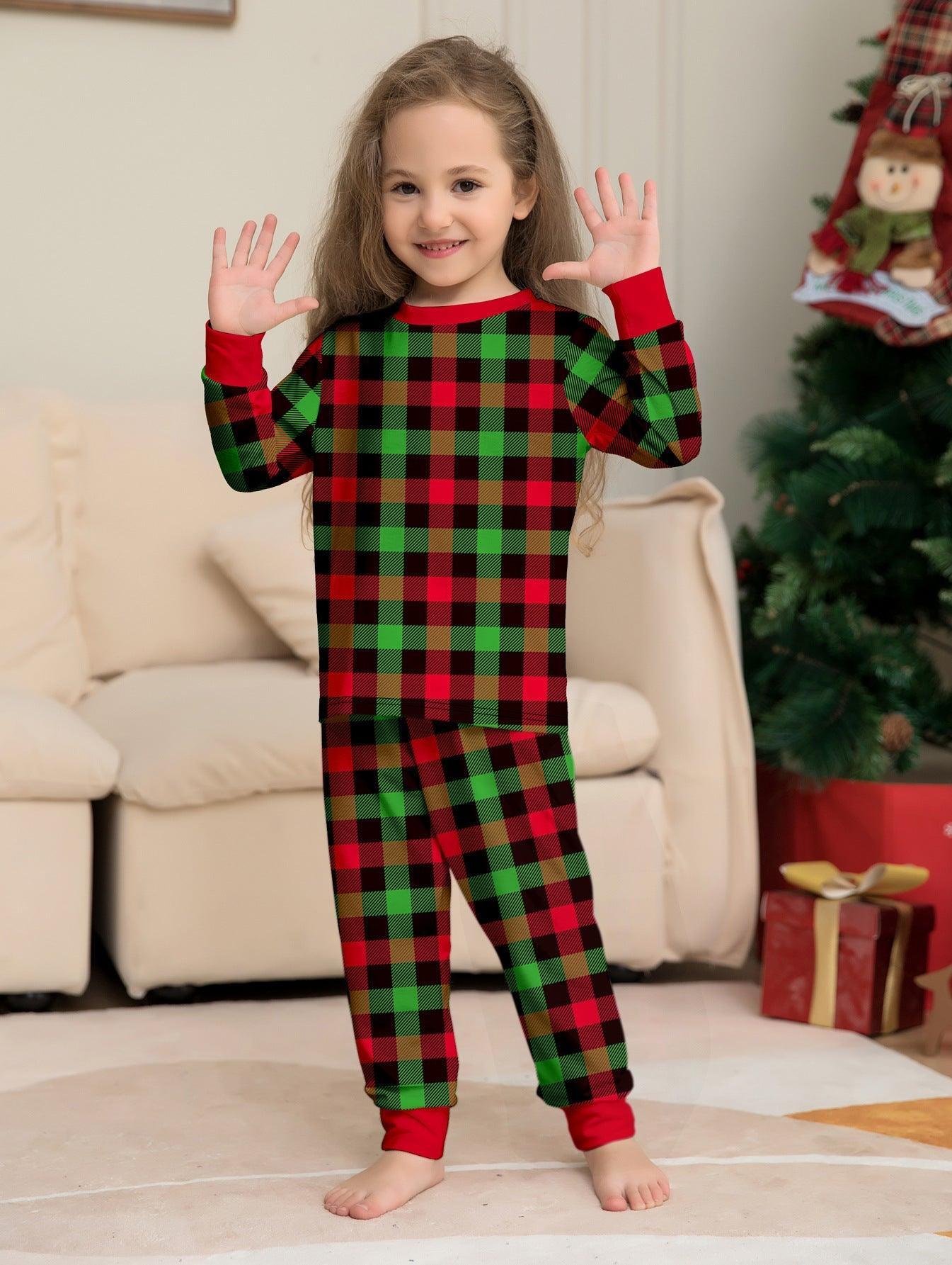 New Two - Piece Christmas Cartoon Plaid Family Matching Pajamas | Holiday Parent - Child Sleepwear Set - Coscosmos