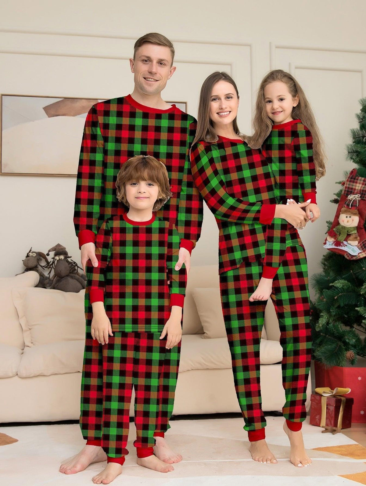 New Two - Piece Christmas Cartoon Plaid Family Matching Pajamas | Holiday Parent - Child Sleepwear Set - Coscosmos