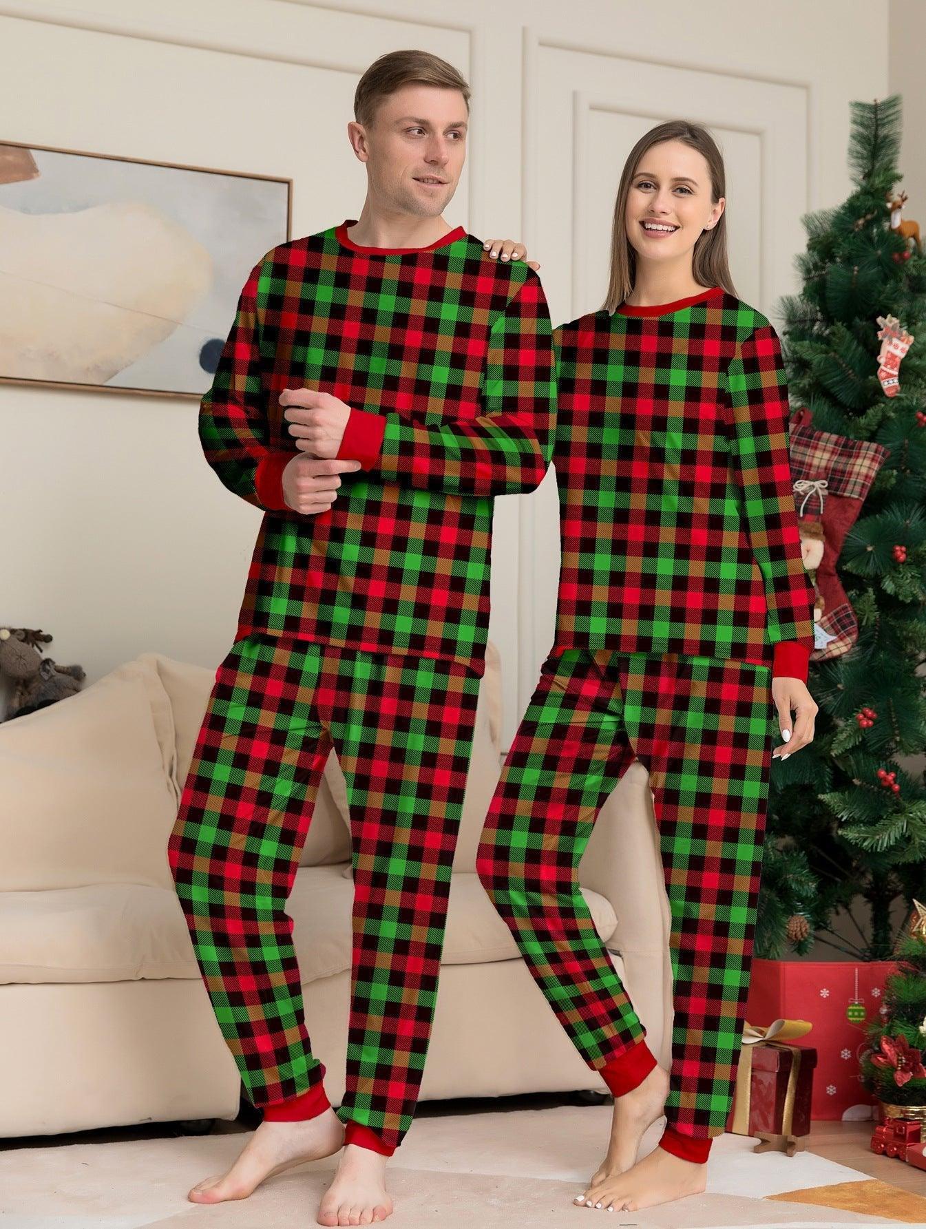 New Two - Piece Christmas Cartoon Plaid Family Matching Pajamas | Holiday Parent - Child Sleepwear Set - Coscosmos