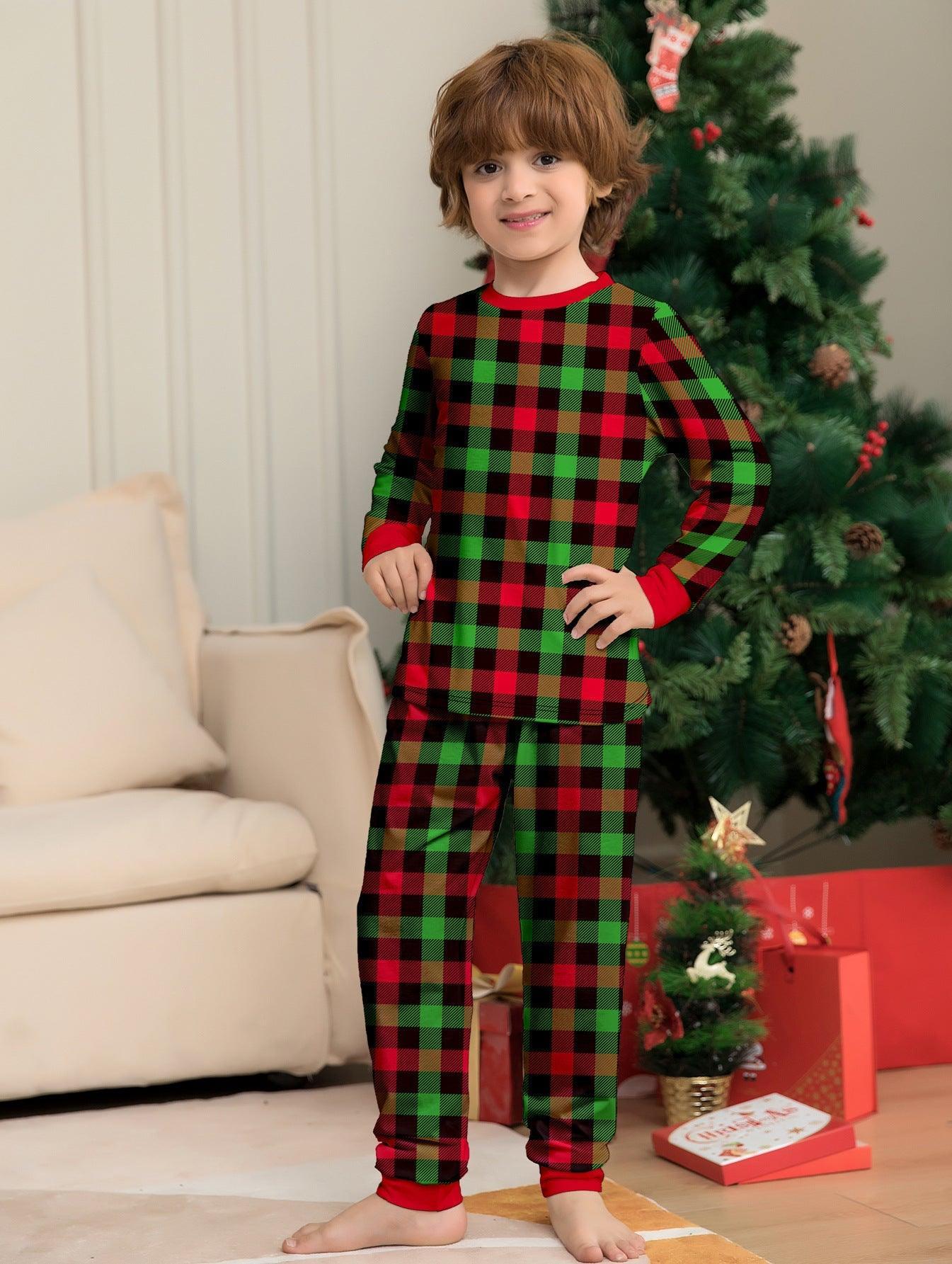 New Two - Piece Christmas Cartoon Plaid Family Matching Pajamas | Holiday Parent - Child Sleepwear Set - Coscosmos