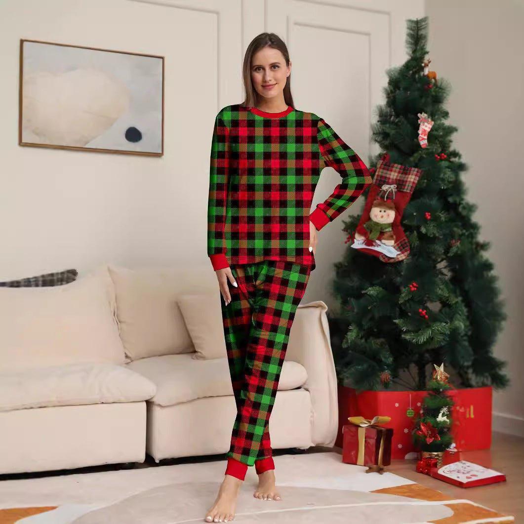 New Two - Piece Christmas Cartoon Plaid Family Matching Pajamas | Holiday Parent - Child Sleepwear Set - Coscosmos