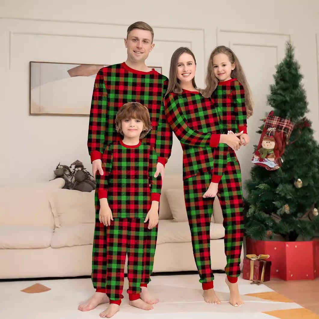 New Two - Piece Christmas Cartoon Plaid Family Matching Pajamas | Holiday Parent - Child Sleepwear Set - Coscosmos