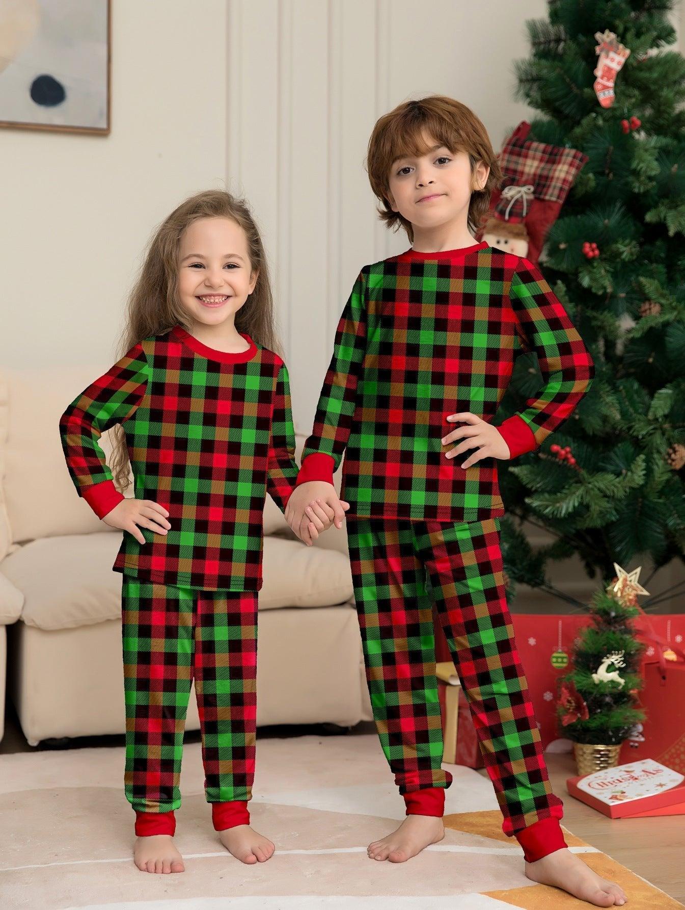 New Two - Piece Christmas Cartoon Plaid Family Matching Pajamas | Holiday Parent - Child Sleepwear Set - Coscosmos