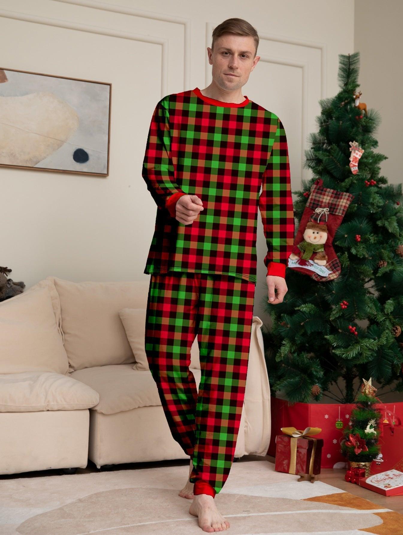 New Two - Piece Christmas Cartoon Plaid Family Matching Pajamas | Holiday Parent - Child Sleepwear Set - Coscosmos