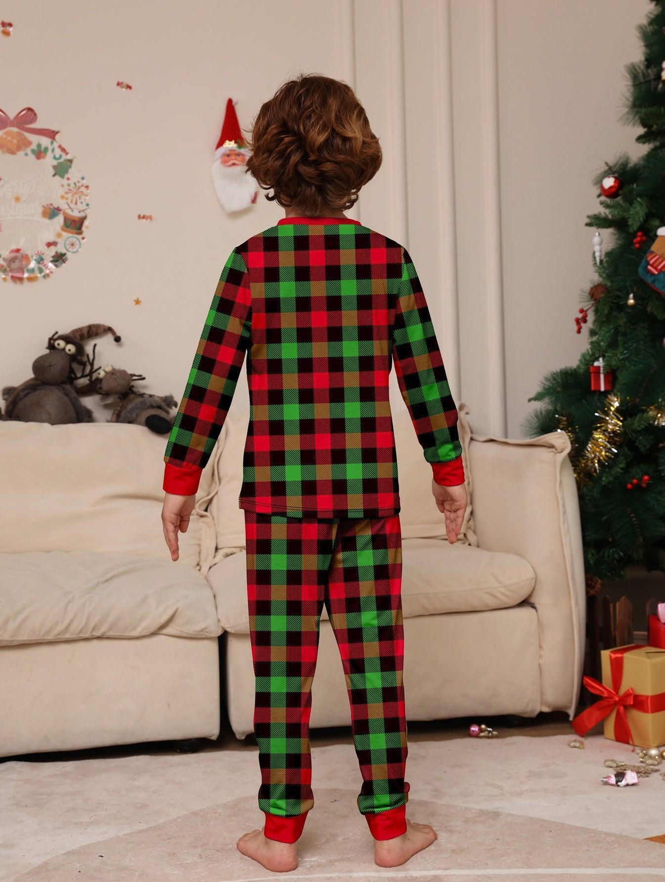 New Two - Piece Christmas Cartoon Plaid Family Matching Pajamas | Holiday Parent - Child Sleepwear Set - Coscosmos