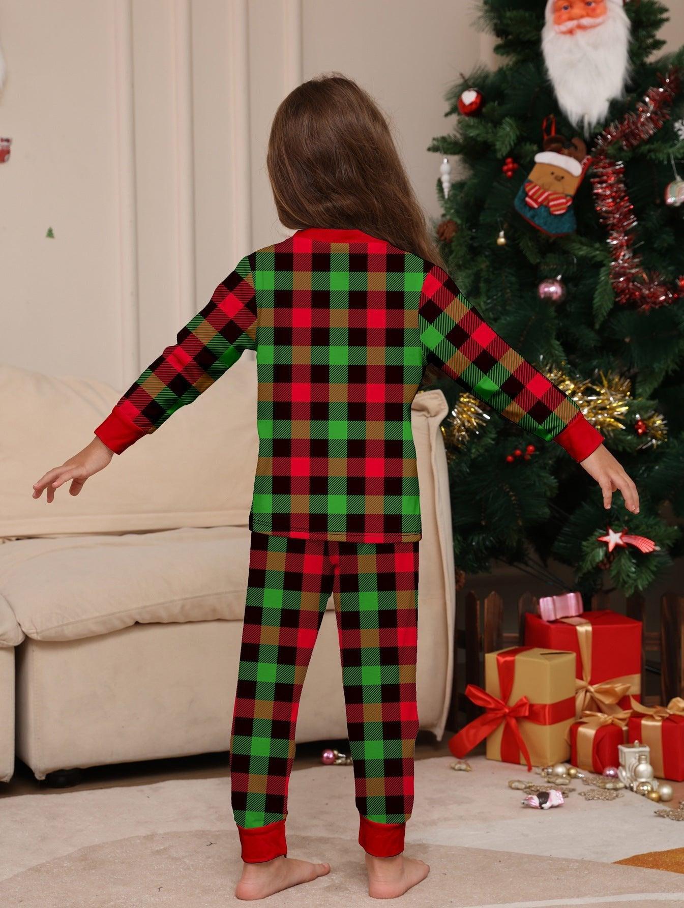 New Two - Piece Christmas Cartoon Plaid Family Matching Pajamas | Holiday Parent - Child Sleepwear Set - Coscosmos