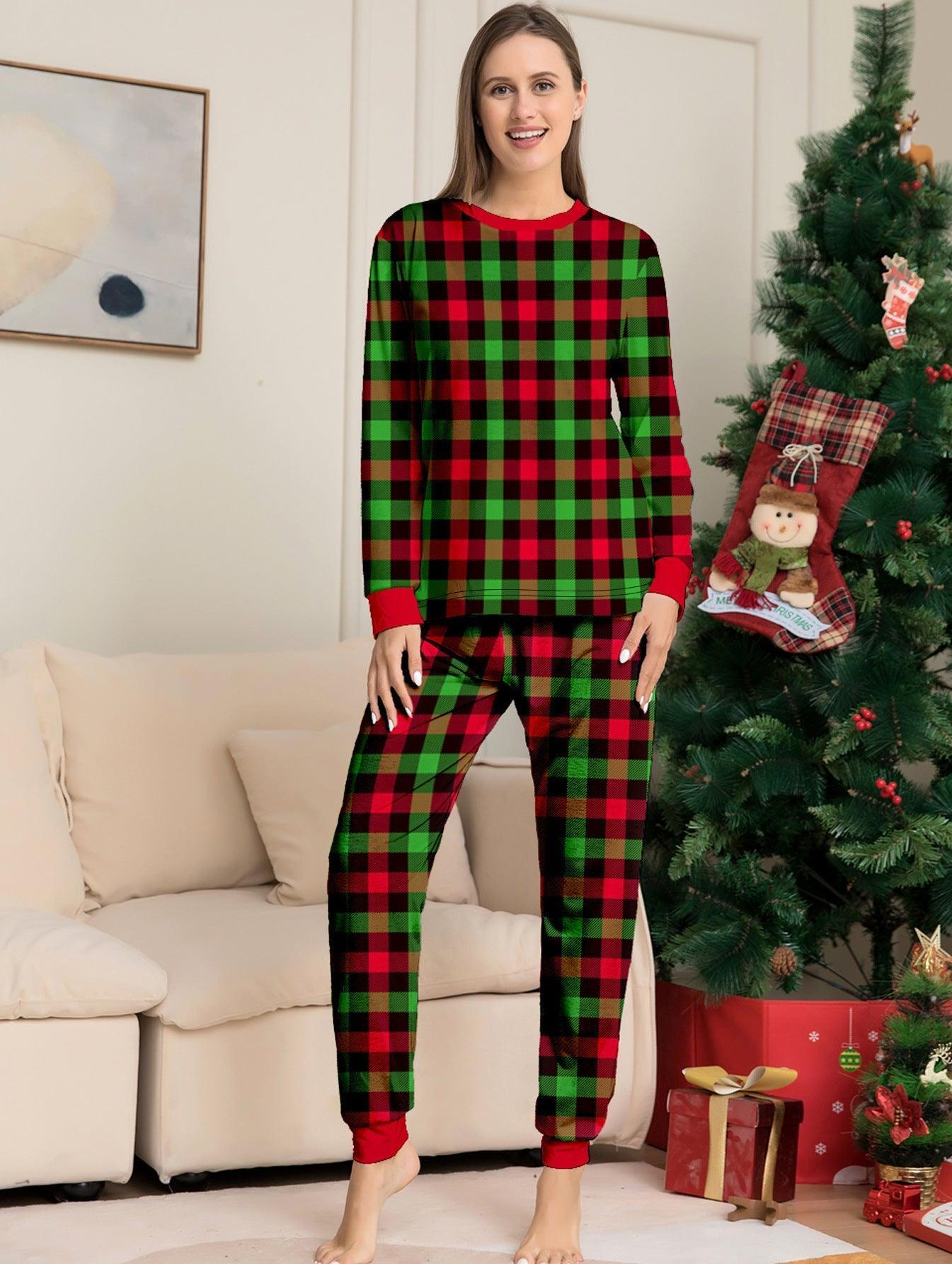 New Two - Piece Christmas Cartoon Plaid Family Matching Pajamas | Holiday Parent - Child Sleepwear Set - Coscosmos