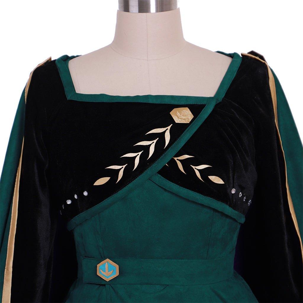 New Vision Frozen 2 Queen Anna Dark Green Dress Cosplay Costume | Adult Disney Princess Outfit - Coscosmos