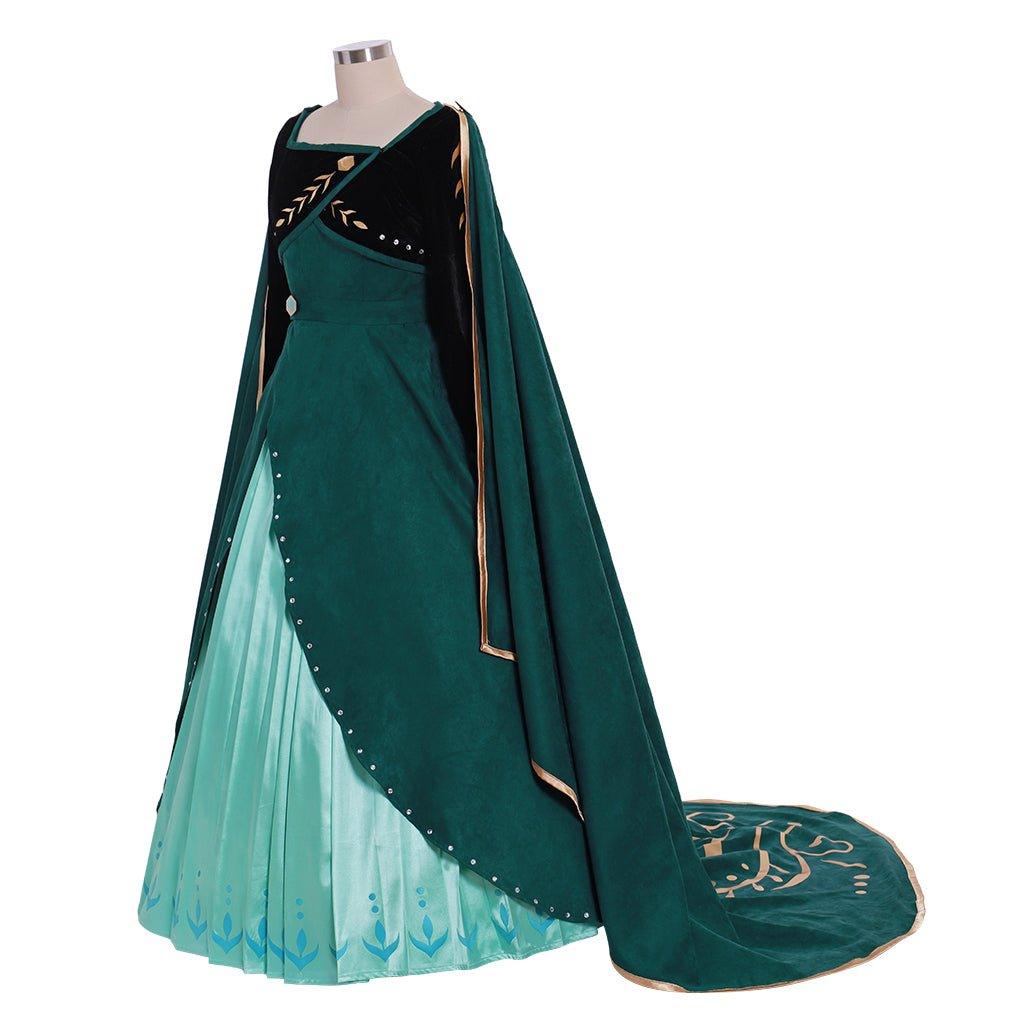 New Vision Frozen 2 Queen Anna Dark Green Dress Cosplay Costume | Adult Disney Princess Outfit - Coscosmos