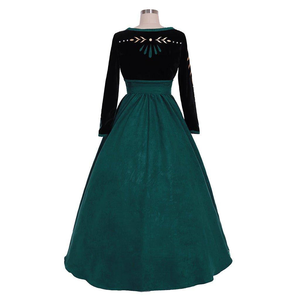 New Vision Frozen 2 Queen Anna Dark Green Dress Cosplay Costume | Adult Disney Princess Outfit - Coscosmos