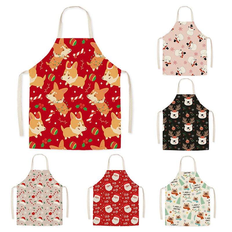 New Year Christmas Anti - fouling Kitchen Apron Household Decoration Adult Children's Linen Apron Event Gifts - Coscosmos