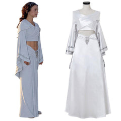 Padme Cosplay Amidala Costume Chite Dress Crop Top And Skirt Suit Padme Sexy White Dress Halloween Party Ball Gown - Coscosmos