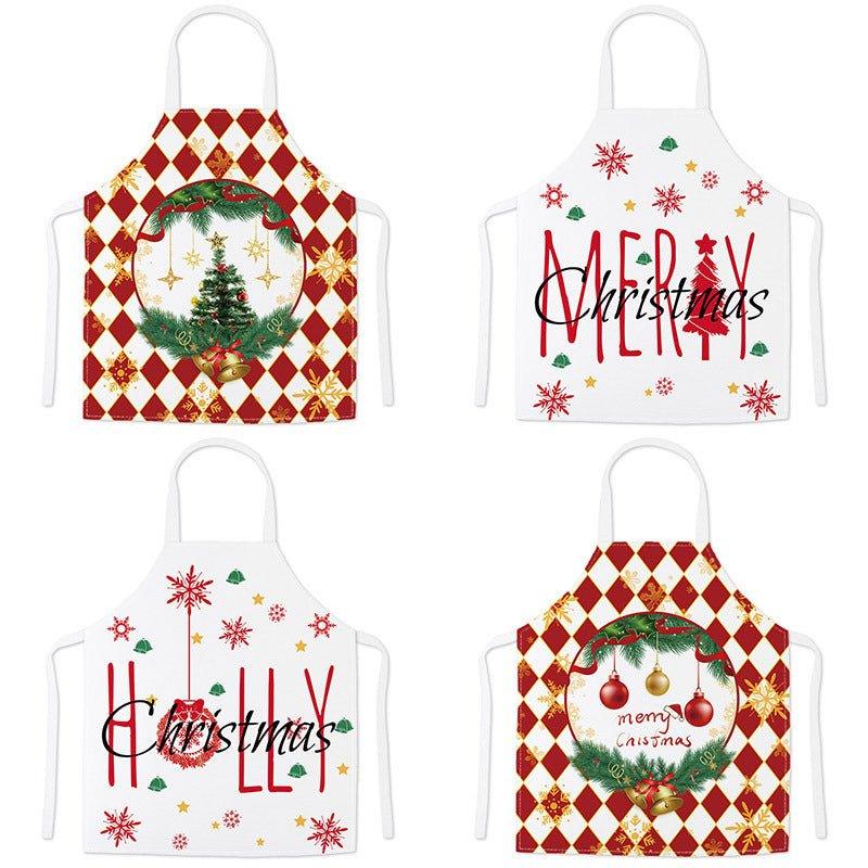 Popular Christmas festive imitation hemp printed apron, Christmas gift adult children parent - child smock waist - Coscosmos