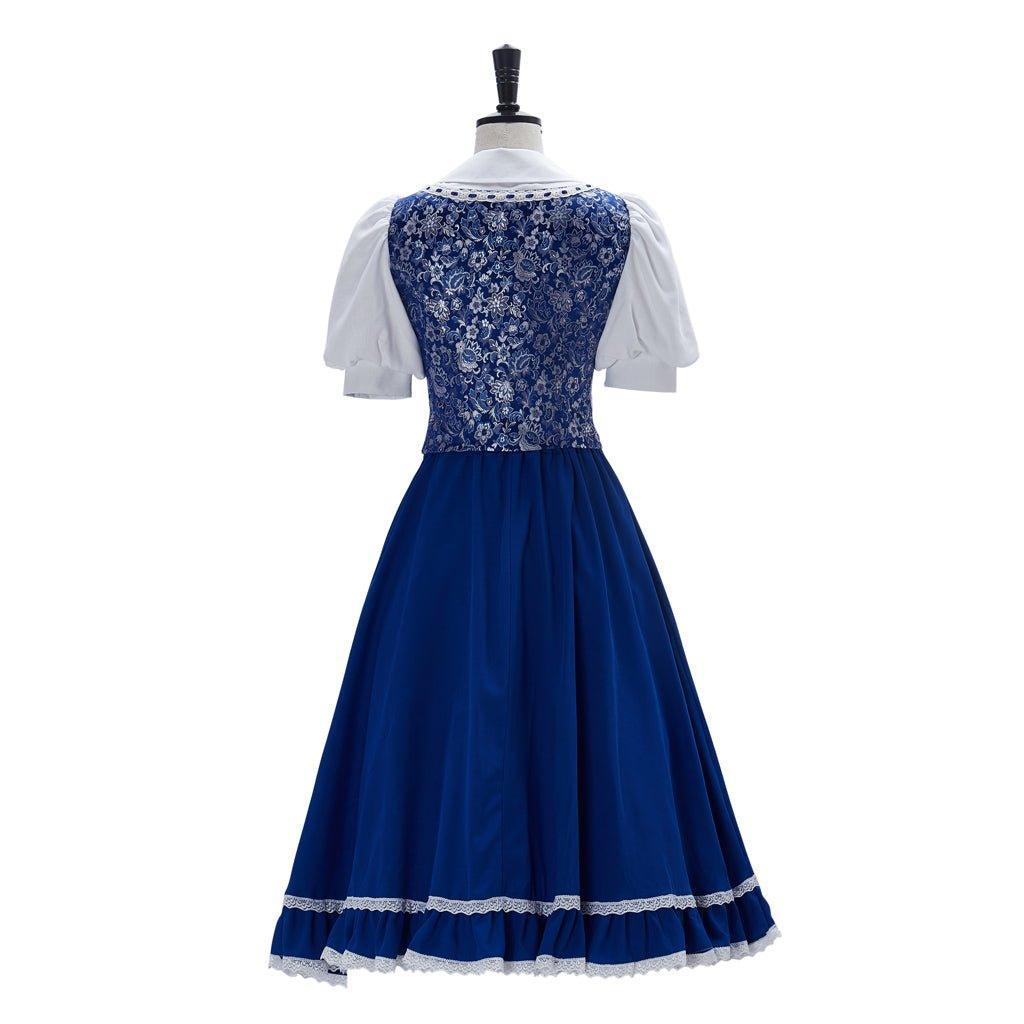 Princess Belle Cosplay Costume Belle Village Dress Women's Blue Maid Dress - Coscosmos