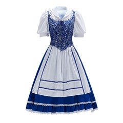 Princess Belle Cosplay Costume Belle Village Dress Women's Blue Maid Dress - Coscosmos