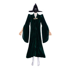 Professor Minerva McGonagall Witch Costume | Harry Potter Halloween Cosplay | Complete Outfit with Hat - Coscosmos