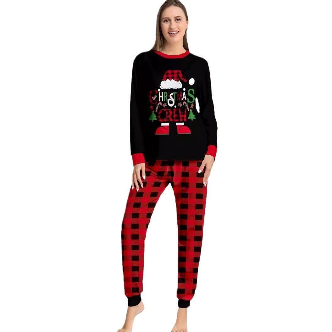 Red & Black Plaid Christmas Hat Family Matching Pajamas | Cartoon Letter Print Holiday Sleepwear Set - Coscosmos