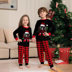 Red & Black Plaid Christmas Hat Family Matching Pajamas | Cartoon Letter Print Holiday Sleepwear Set - Coscosmos