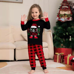 Red & Black Plaid Christmas Hat Family Matching Pajamas | Cartoon Letter Print Holiday Sleepwear Set - Coscosmos