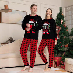 Red & Black Plaid Christmas Hat Family Matching Pajamas | Cartoon Letter Print Holiday Sleepwear Set - Coscosmos