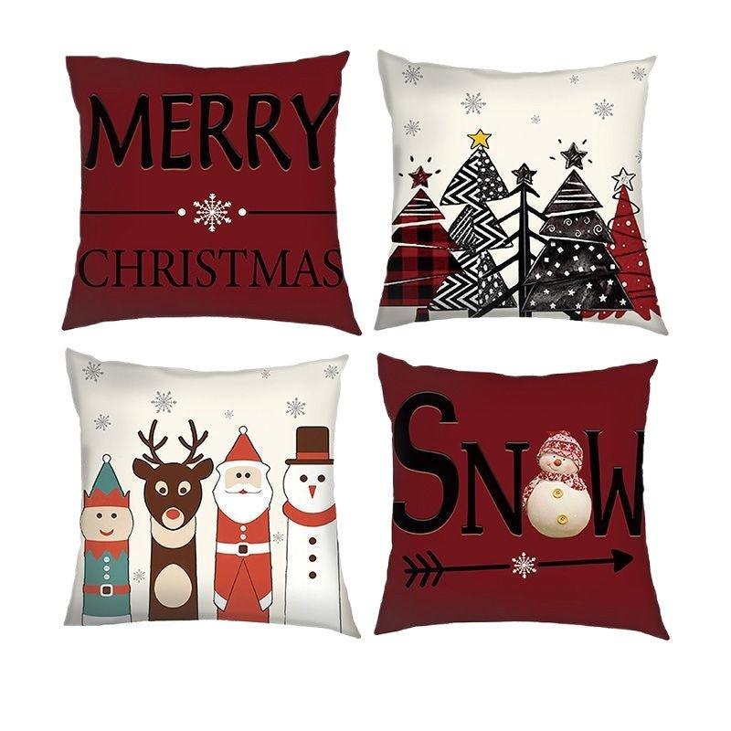 Red Elk Yeti Christmas Pillow Cover Letter Printing Holiday Decoration Living Room Sofa Cushion Cover By Pillowcase - Coscosmos