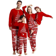 Red Matching Family Christmas Pajamas | Cotton Holiday Loungewear Set for Family of Three - Coscosmos