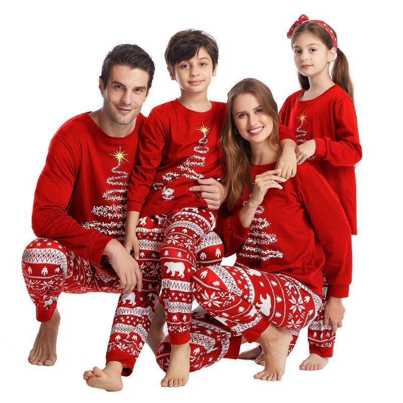 Red Matching Family Christmas Pajamas | Cotton Holiday Loungewear Set for Family of Three - Coscosmos