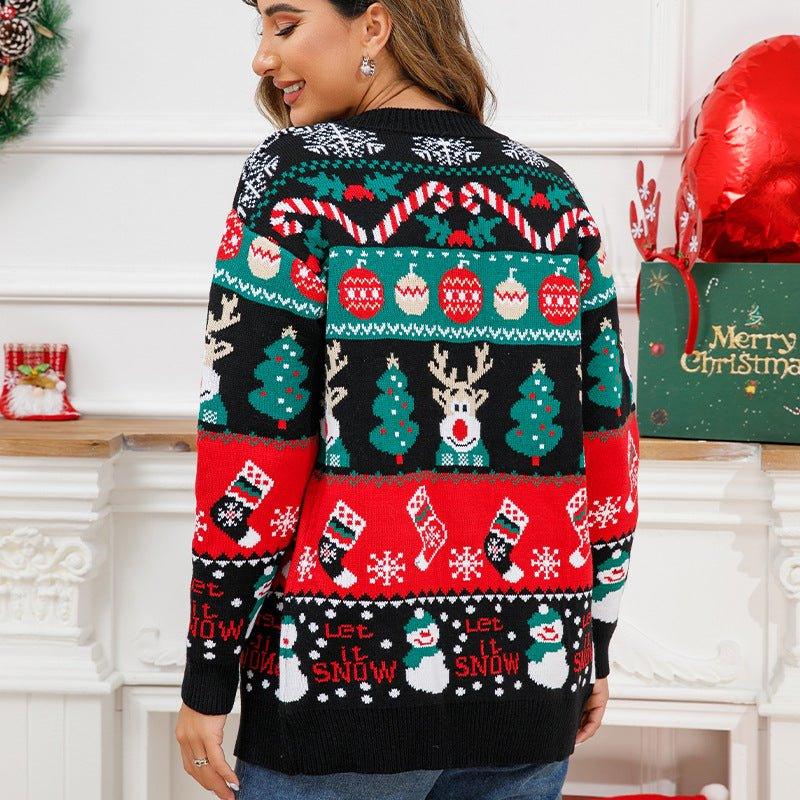 Reindeer Button - Up Long Sleeve Cardigan | V - Neck Knit Christmas Sweater for Women - Coscosmos