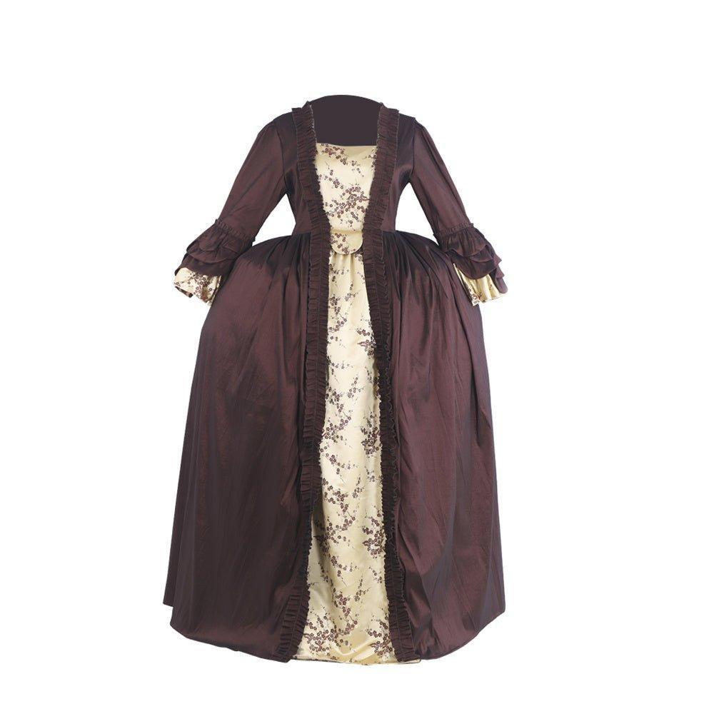 Rococo Coffee Brown Dress - Embroidered Brocade with Gold Accents - Coscosmos