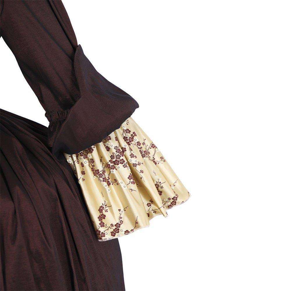 Rococo Coffee Brown Dress - Embroidered Brocade with Gold Accents - Coscosmos