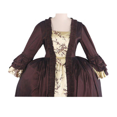 Rococo Coffee Brown Dress - Embroidered Brocade with Gold Accents - Coscosmos