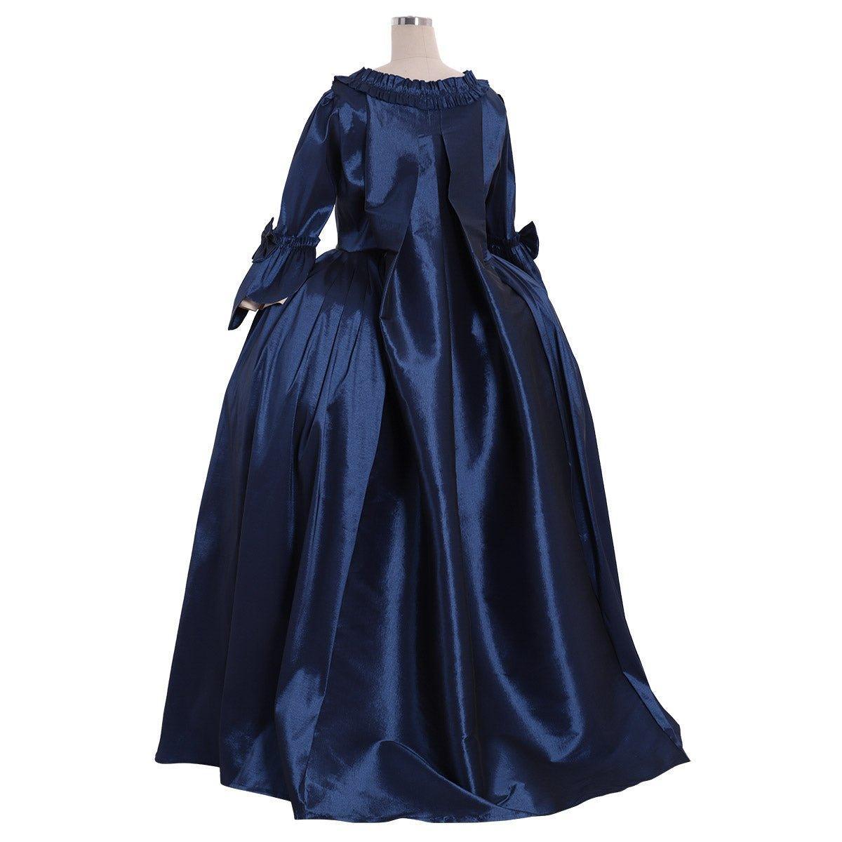 Rococo Colonial Georgian Day Court Gown | 18th Century Marie Antoinette Blue Dress | Victorian Sack Back Ball Gown - Coscosmos