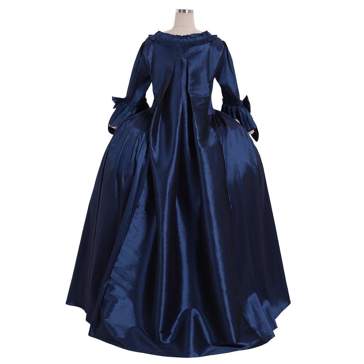 Rococo Colonial Georgian Day Court Gown | 18th Century Marie Antoinette Blue Dress | Victorian Sack Back Ball Gown - Coscosmos