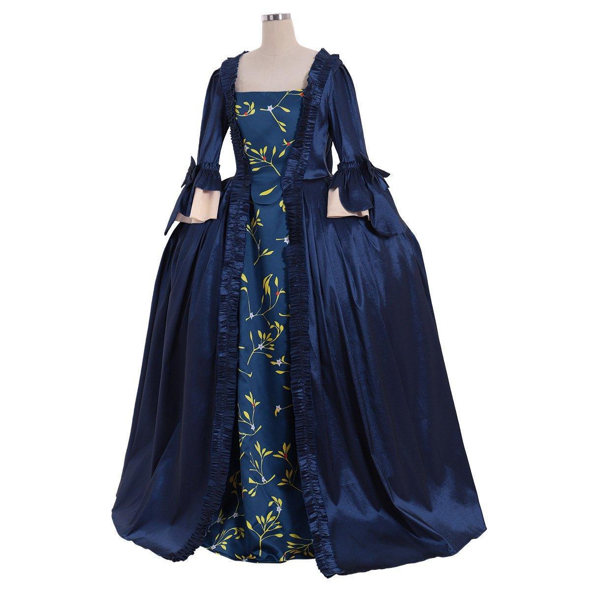 Rococo Colonial Georgian Day Court Gown | 18th Century Marie Antoinette Blue Dress | Victorian Sack Back Ball Gown - Coscosmos