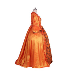 Rococo Orange Brocade Dress with Floral Chest Band - A Vivid Medieval Inspired Costume by Coscomos - Coscosmos