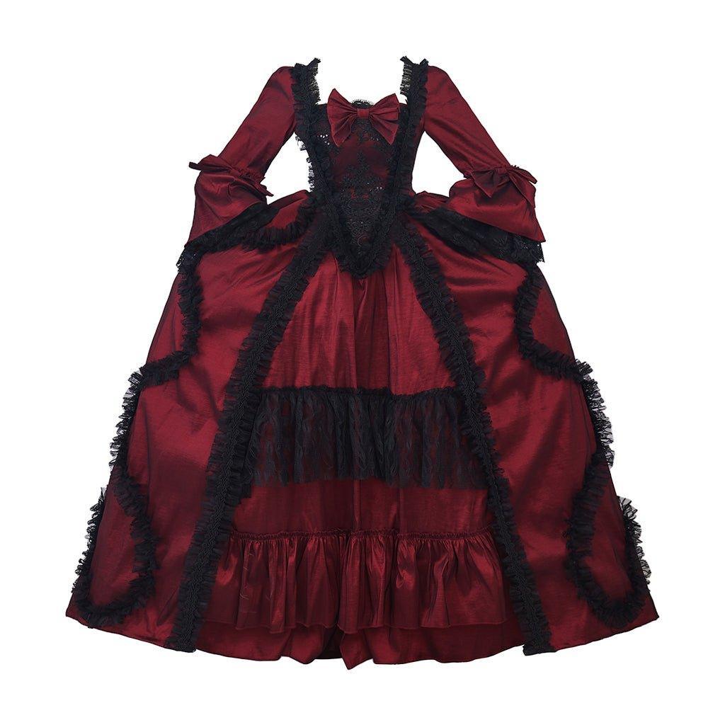 Rococo Rose Red Ball Gown | Vintage Princess Colonial Period Costume for Cosplay, Halloween, Parties, and Performances - Coscosmos